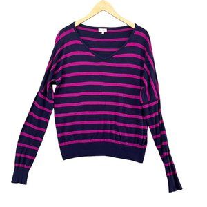 Pixley Borrego Sweater Womens Pink Purple Striped V Neck Pullover Size L